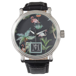 Montre Le motif de paume d'aquarelle ajoutent votre