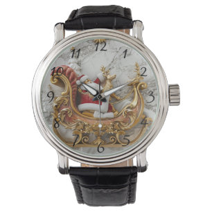 Montre Le Père Noël monte un traîneau avec des rennes