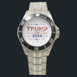Montre Le président Donald Trump 2024 Garder l'Amérique g<br><div class="desc">Montrez votre soutien avec le président Donald Trump 2024 Gardez l'Amérique à l'oeil ! Ce garde-temps distinctif présente le slogan Keep America Great, célébrant le patriotisme et la campagne de 2024 avec style. Conçu avec des matériaux de haute qualité, il allie la durabilité à un look audacieux et symbolique, parfait...</div>