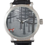 Montre Le renard et la forêt<br><div class="desc">Un renard rouge sauvage se dresse au milieu des pins dans une forêt sombre. Une peinture paysagère pour la faune, la nature et les amoureux des animaux.</div>