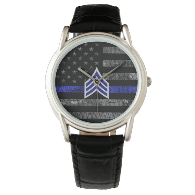 Montre Le sergent Stripes Mince Ligne Bleue Distressed Dr (devant)