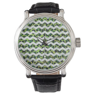 Montre Leopard Chevron noir et vert