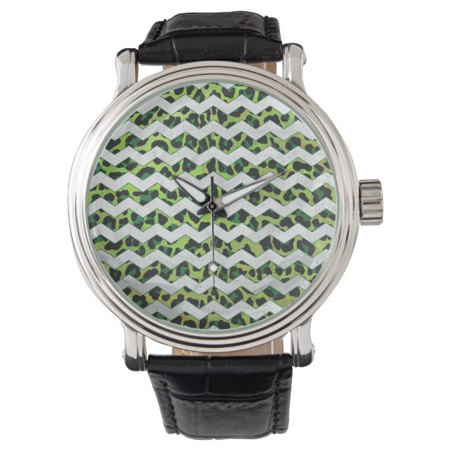 Montre Leopard Chevron noir et vert (devant)