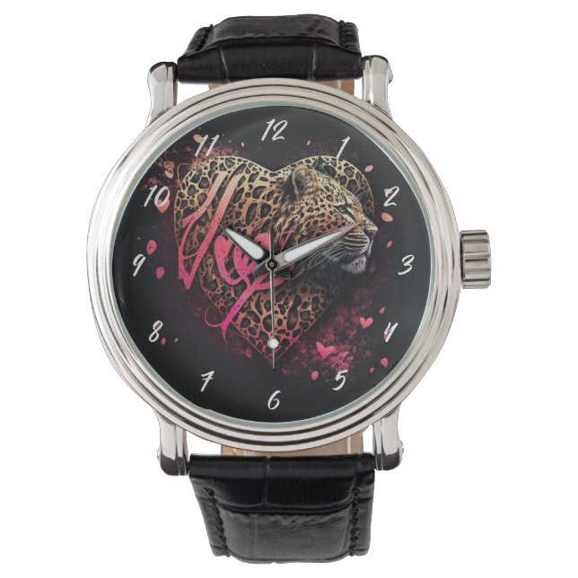 Montre Leopard Heart Love Graffiti Art                    (devant)