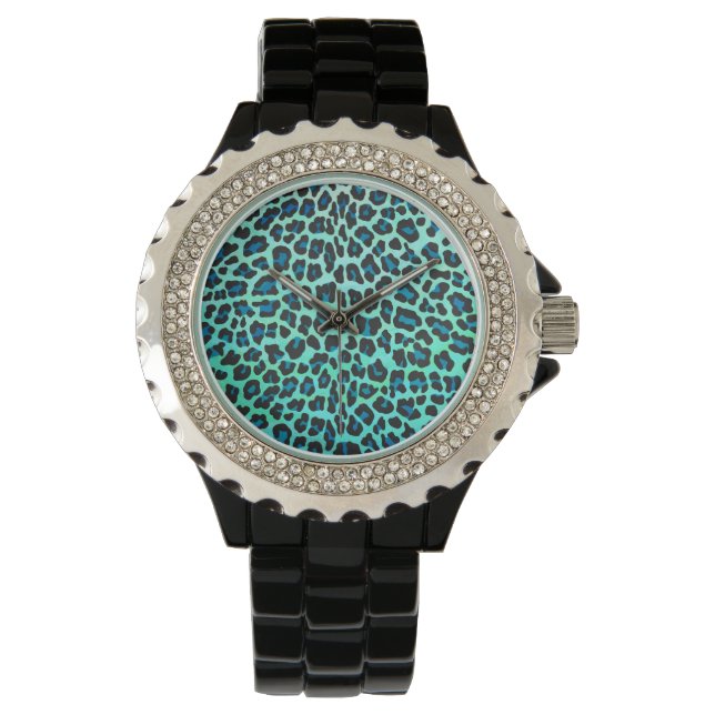 Montre Léopard noir et Turquoise (devant)