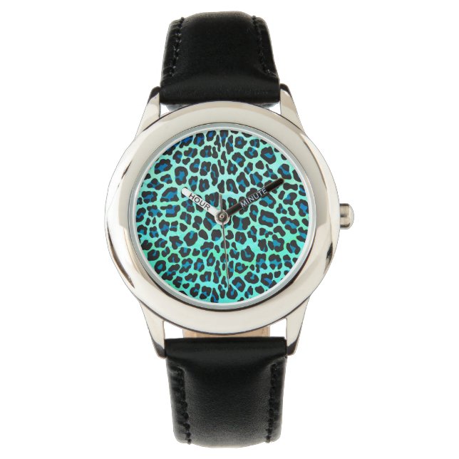 Montre Léopard noir et Turquoise (devant)