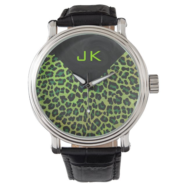 Montre Léopard Noir et Vert avec Monogramme (devant)