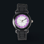 Montre Leopard poster de animal violet nom bracelet<br><div class="desc">Une montre de style empreinte de léopard unique dans les tons violet et gris. Customisez avec votre nom. Cet exemple montre Jennifer. Uniquement conçu par Sarah Trett.</div>