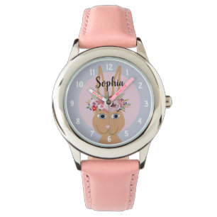 Montre Les filles adorent l'aquarelle florale Rabbit and 