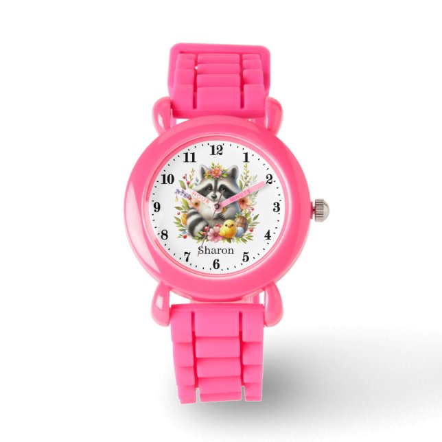 Montre Les filles adorent raccoon ajouter le nom (Recto)