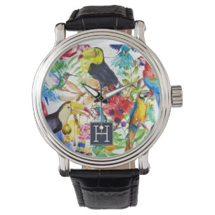 Montre Les perroquets colorés d'aquarelle ajoutent