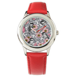 Montre Les poulets dans la nature rose, rose et gris