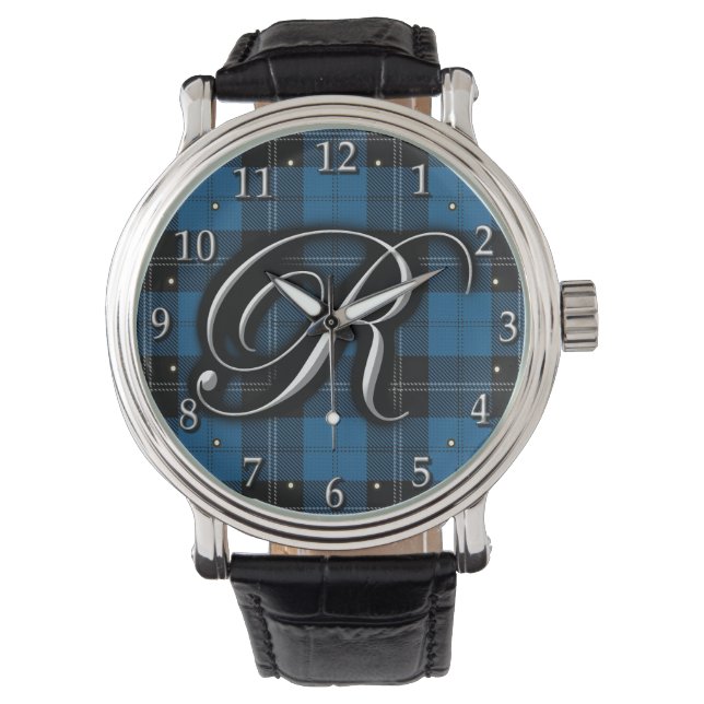 Montre Lettre Clan Ramsay Ramsey R Monogram Blue Tartan (devant)