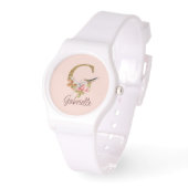 Montre Lettre de nom personnalisée G Rose rose blush feui (Angle)