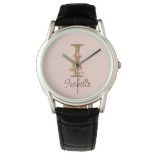 Montre Lettre de nom personnalisée I Roses roses blush fe