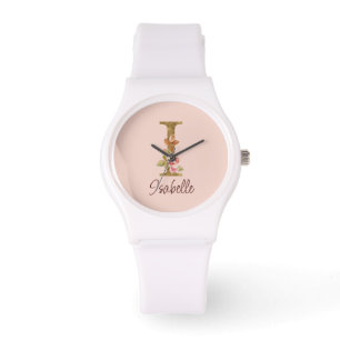 Montre Lettre de nom personnalisée I Roses roses blush fe