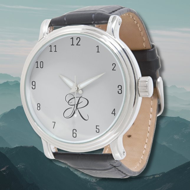 Montre Lettre initiale de calligraphie 3D noire | Gris pa (Créateur téléchargé)