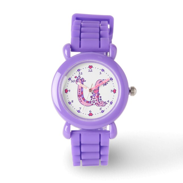 Montre Lettre U rose monogramme personnalisé filles regar (Recto)