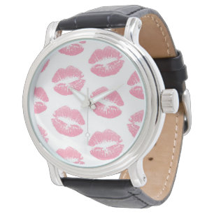 Montre Lèvres roses, motif de lèvres, rouge à lèvres rose