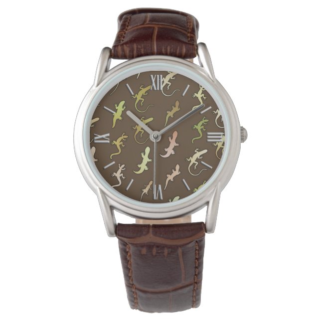 Montre Lézards et Geckos, sur du café brun (devant)
