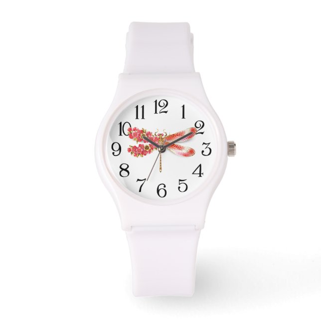 Montre libellule de fleurs avec sakura de bijoux (Recto)
