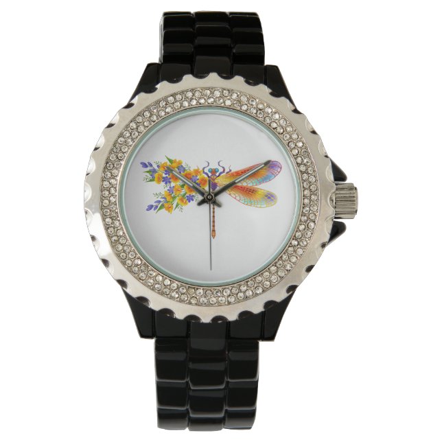 Montre Libellule Fleur Jaune (devant)