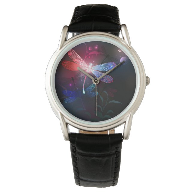 Montre libellule rouge brillante (devant)