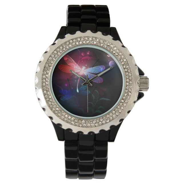 Montre Libellule rouge lumineuse (devant)