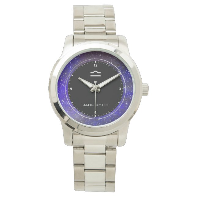 Montre Libra Symbole des signes Zodiac Galaxy Stars Nom p (devant)
