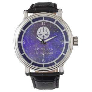 Montre Libra Zodiac Sign Élégant Nom personnalisé Date de
