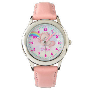 Montre Licorne arc-en-ciel aquarelle rose personnalisée p