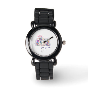 Montre licorne colorée troisième année retour à l'école n