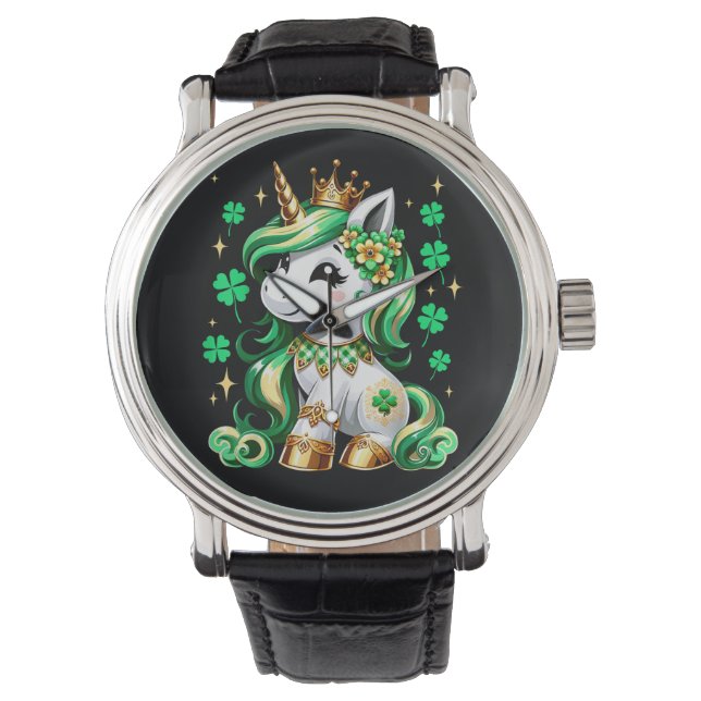 Montre Licorne mignonne Trèfle Saint-Patrick  (devant)