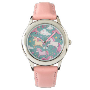 Montre Licornes avec motif de nuages et d'étoiles