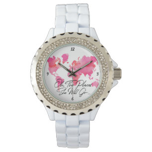 Montre Lieux Où Elle Va Citer Aquarelle Rose Carte Mondia