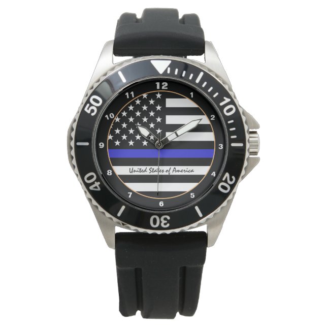 Montre Ligne Bleue Mince & Police américaine du Drapeau / (devant)