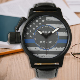 Montre Ligne bleue mince - Police de l'Merci-cadeau de re