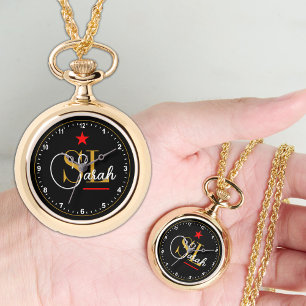 Montre Ligne rouge mince, Or Monogramme Nom et signature