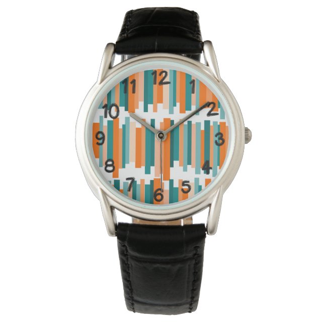 Montre Lignes décalées - Turquoise et orange (devant)