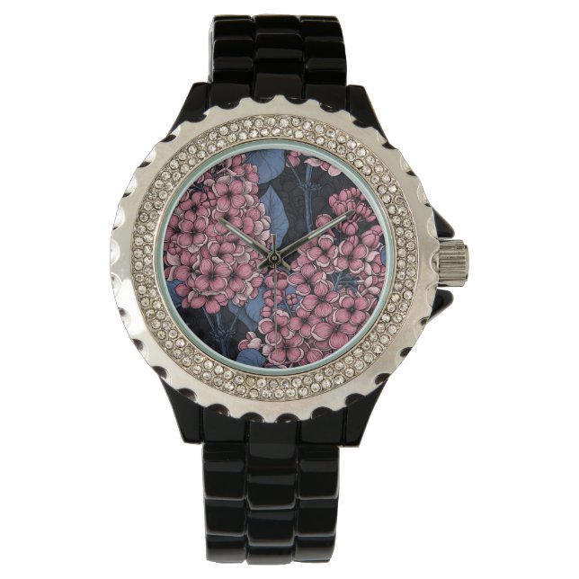 Montre Lilac rose sur bleu foncé (devant)