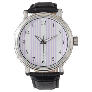 Montre Lilac violet et blanc cinq bandes motif