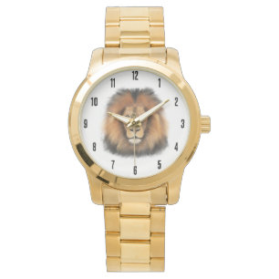 Montre lion aquarelle Leo roi safari animal jungle chat