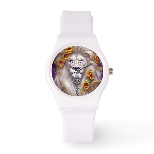 Montre Lion blanc magique et tournesol graphique (Recto)