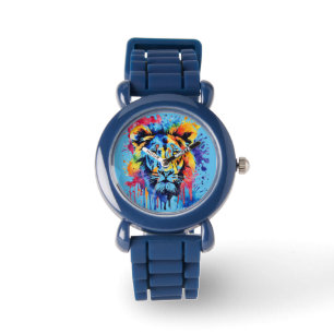 Montre Lion coloré drôle d'aquarelle