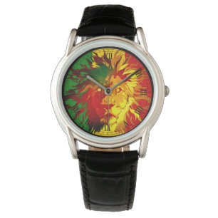 Montre lion de drapeau de graffiti de reggae de rasta de