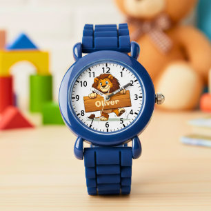 Montre Lion joueur avec plaque de nom en bois