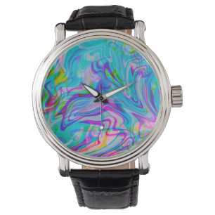 Montre Liquide Psychédélique Motif Abstrait Coloré Bleu