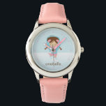 Montre Little Ice Skater {rose}<br><div class="desc">Cette adorable montre présente une adorable illustration vectorielle d'une petite fille de patinage sur glace peut être personnalisée avec le nom de votre petite fille,  monogramme,  initial,  ou tout texte de votre choix pour un cadeau personnalisé parfait.</div>