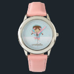 Montre Little Ice Skater {rose}<br><div class="desc">Cette adorable montre présente une adorable illustration vectorielle d'une petite fille de patinage sur glace peut être personnalisée avec le nom de votre petite fille, monogramme, initial, ou tout texte de votre choix pour un cadeau personnalisé parfait.</div>