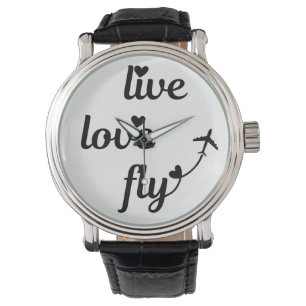 Montre Live Love Fly Typographie & Coeurs, Avion Vol
